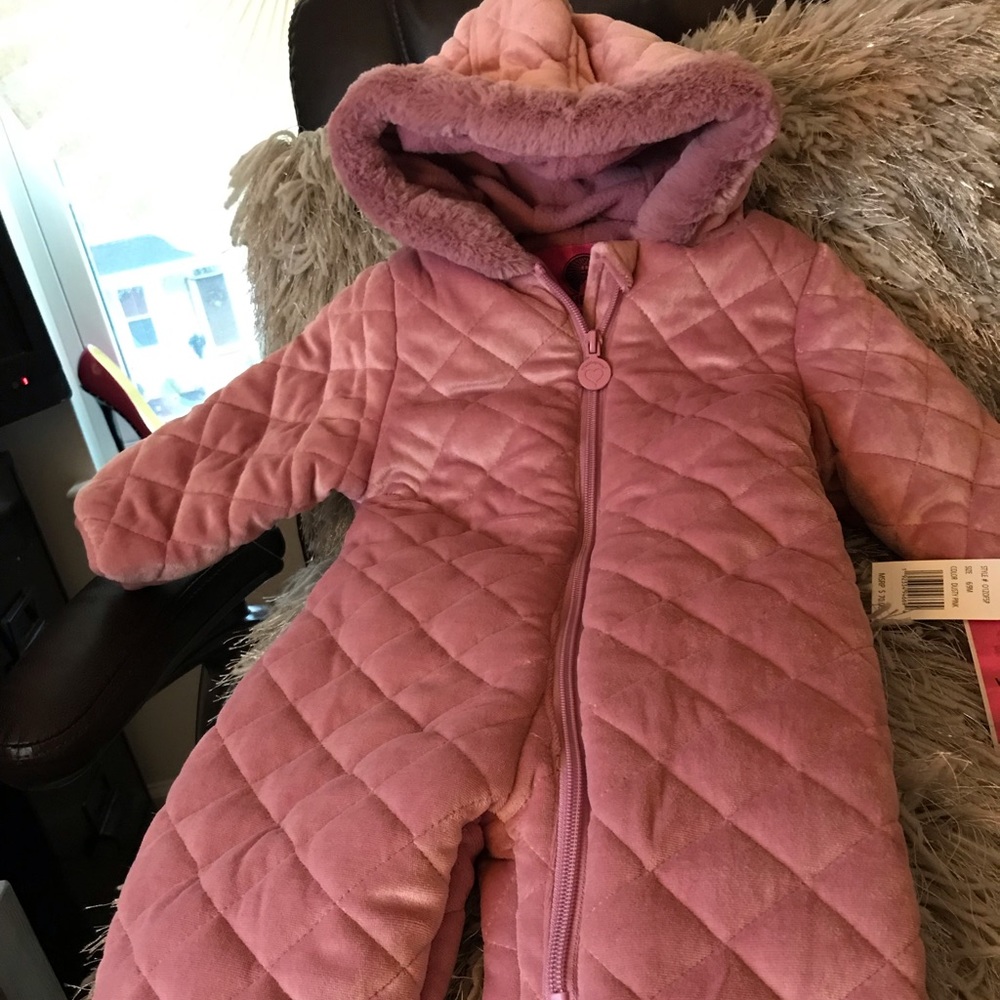 Infant Pink Soft Quilt faux  fur-collar Snowsuit